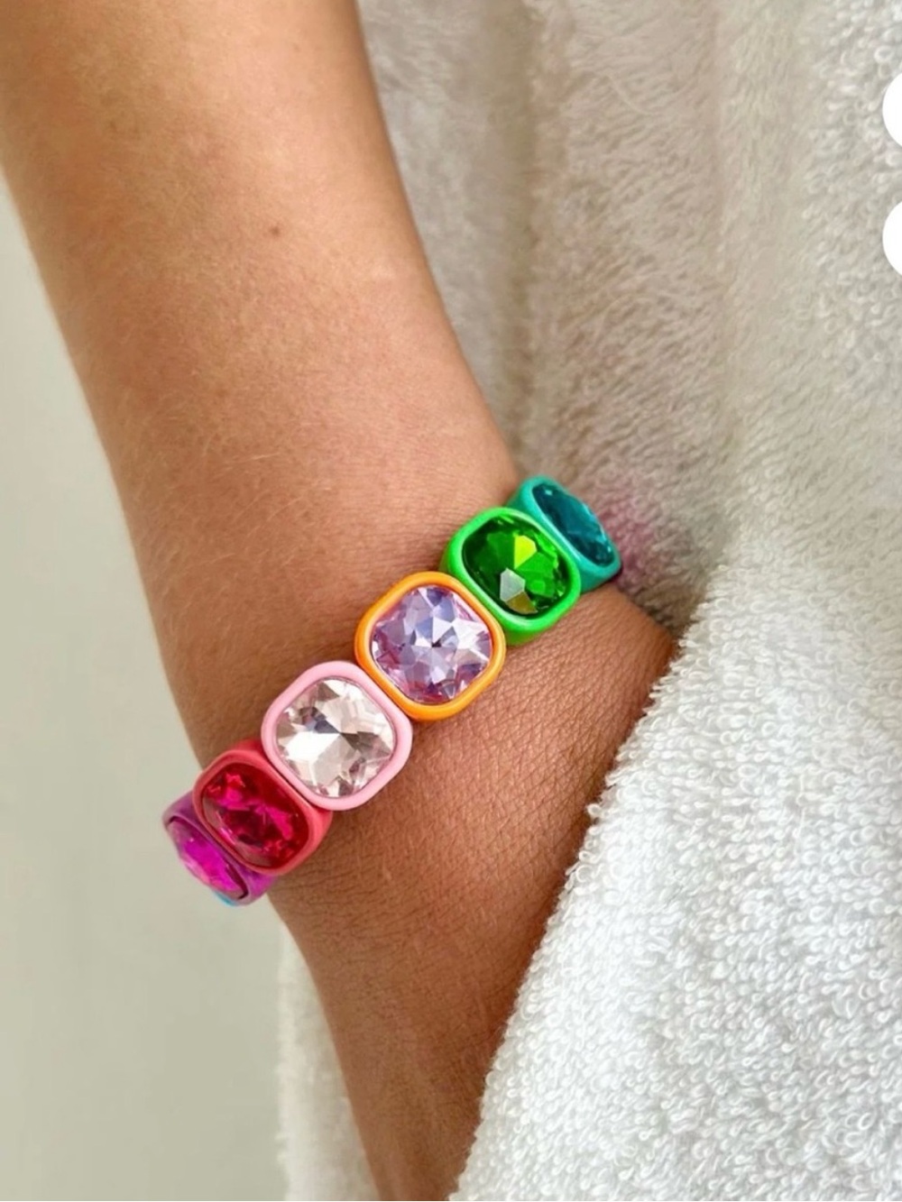 Frankie Rainbow Crystal Gemstone Gem Rhinestone Jeweled Stretch Bracelet 🌈 - Picture 2 of 6